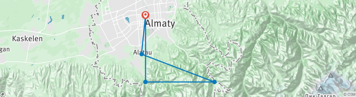 Image of a map showing the route of the tour