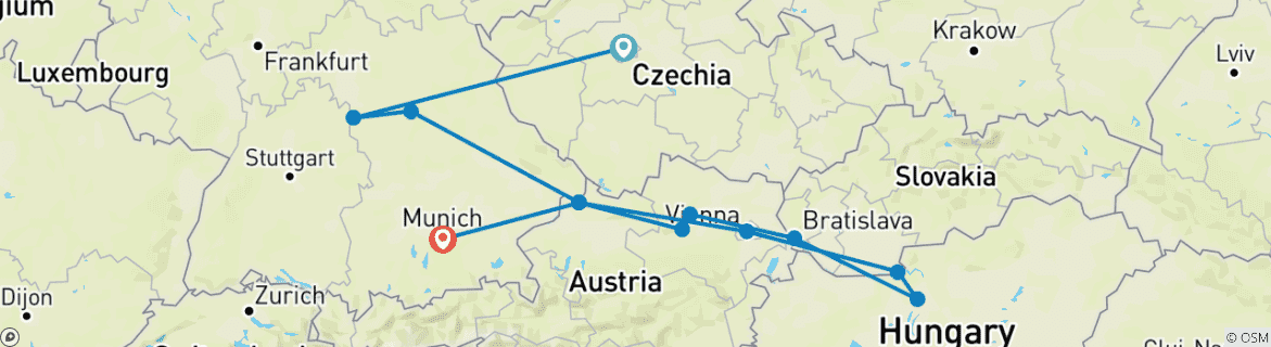 Image of a map showing the route of the tour