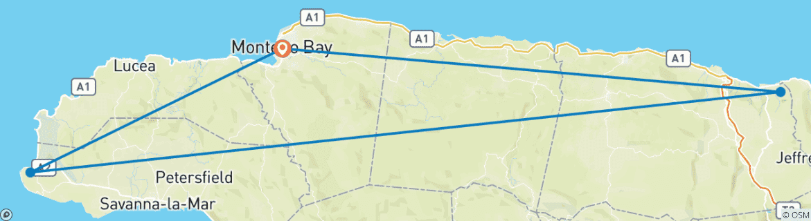 Image of a map showing the route of the tour