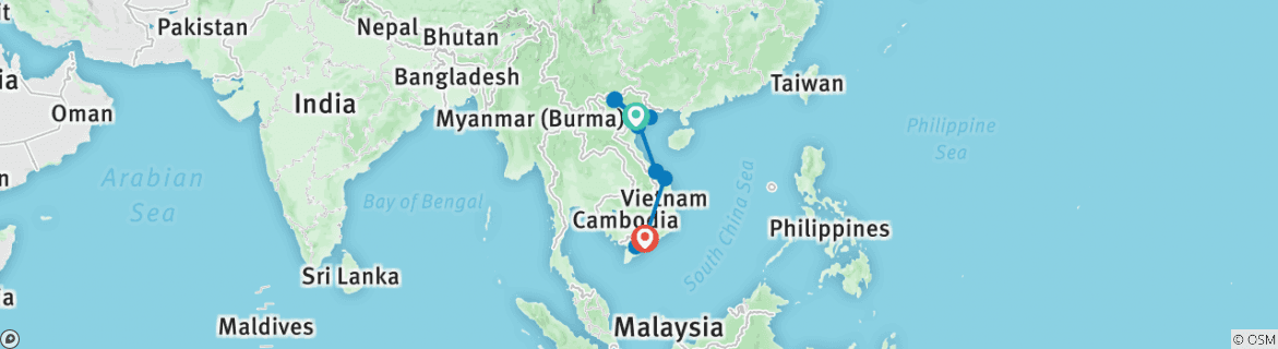 Image of a map showing the route of the tour