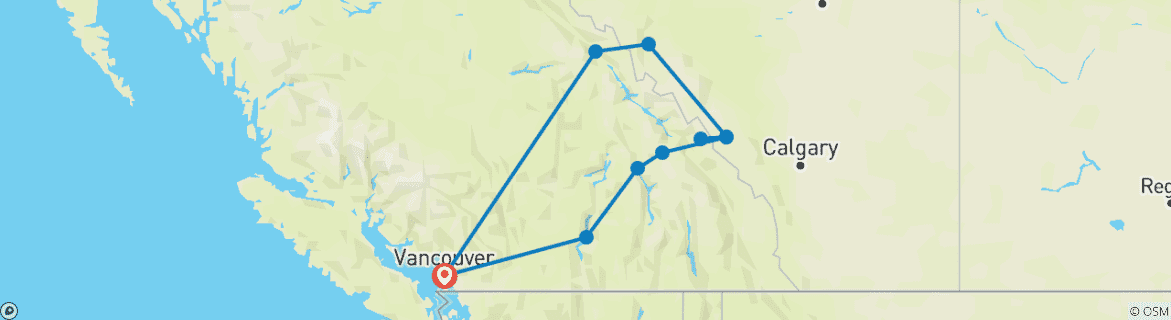 Image of a map showing the route of the tour
