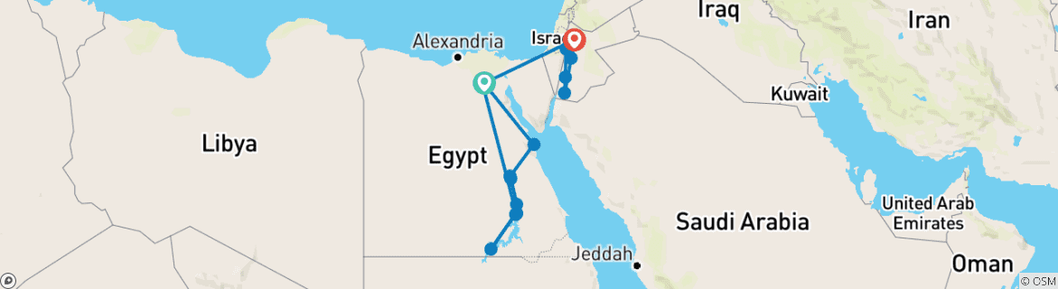 Image of a map showing the route of the tour