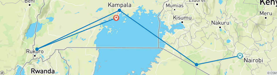 Foto van een kaart met de route van de rondreis