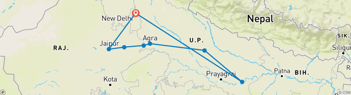 Karte mit der Reiseroute