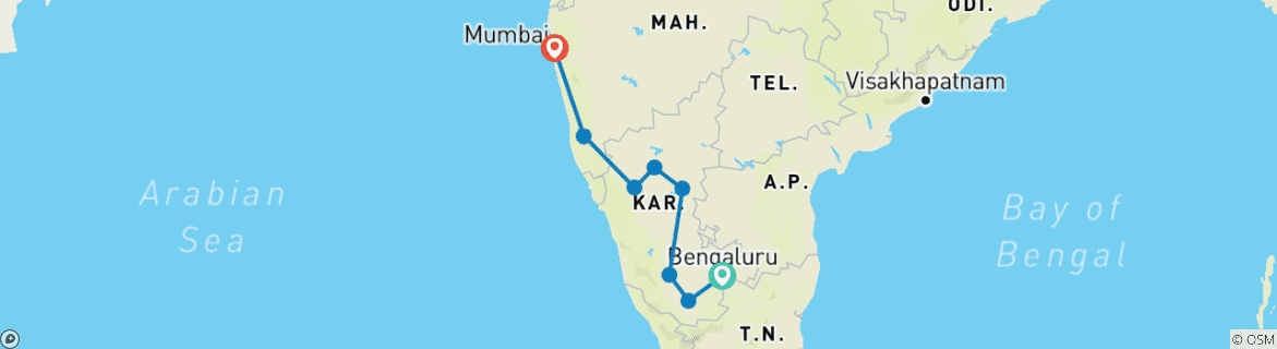 Image d'une carte montrant l'itinéraire du circuit