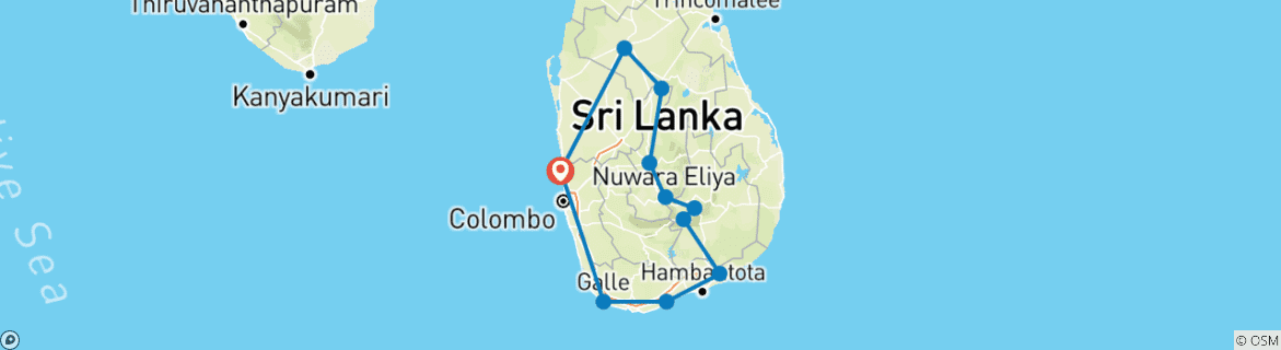 Image of a map showing the route of the tour