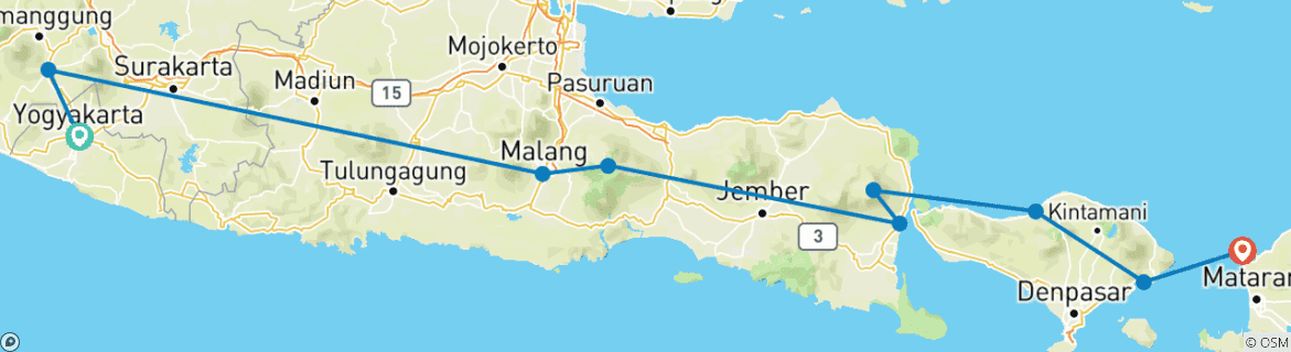 Image of a map showing the route of the tour