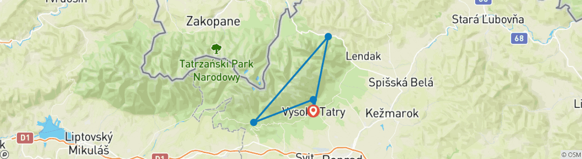 Image of a map showing the route of the tour