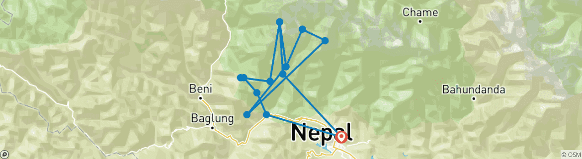 Kaart van Annapurna Basiskamp 8 Dagen Trek