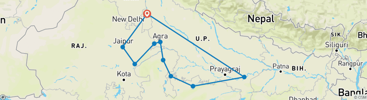 Foto van een kaart met de route van de rondreis