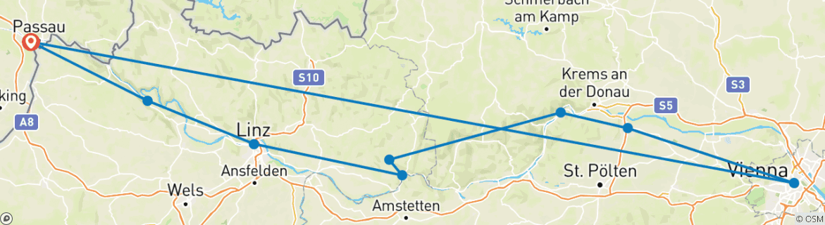 Karte mit der Reiseroute