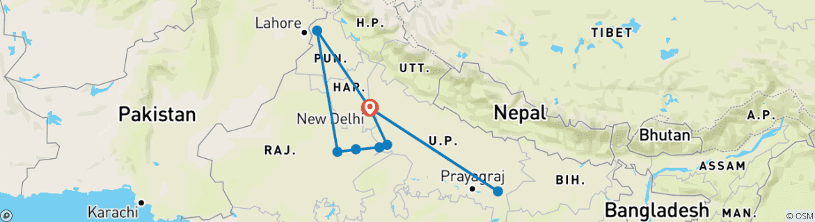 Karte mit der Reiseroute