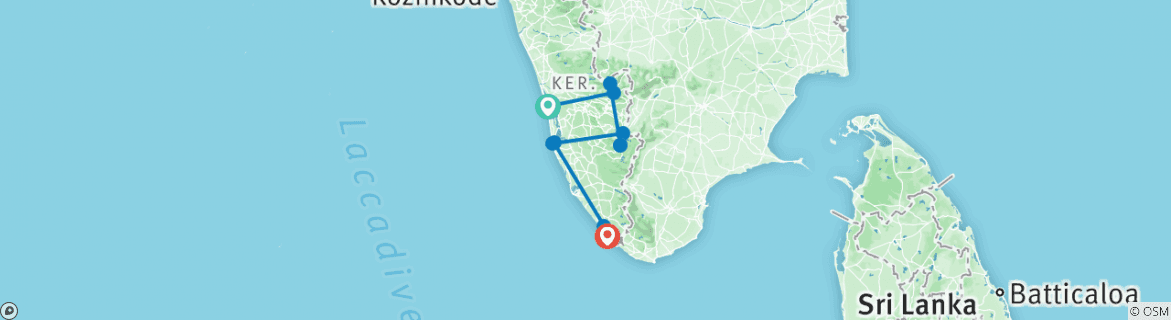 Image of a map showing the route of the tour