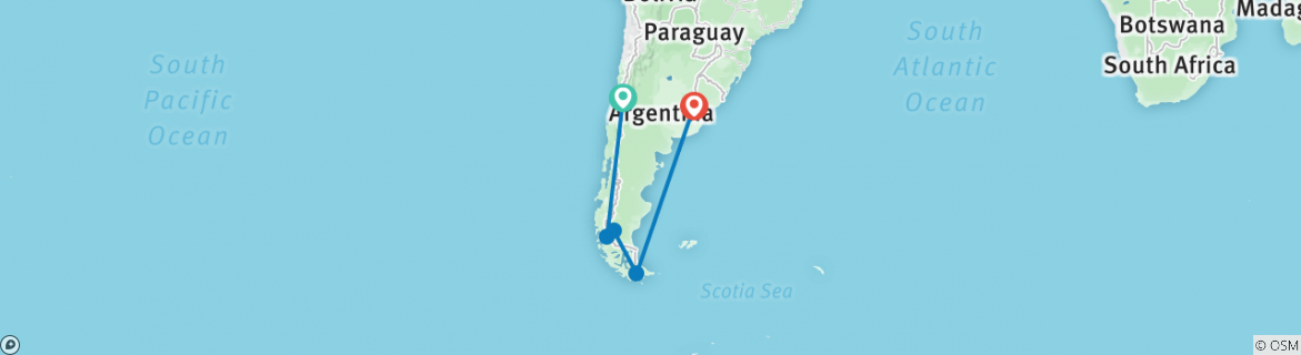 Image of a map showing the route of the tour