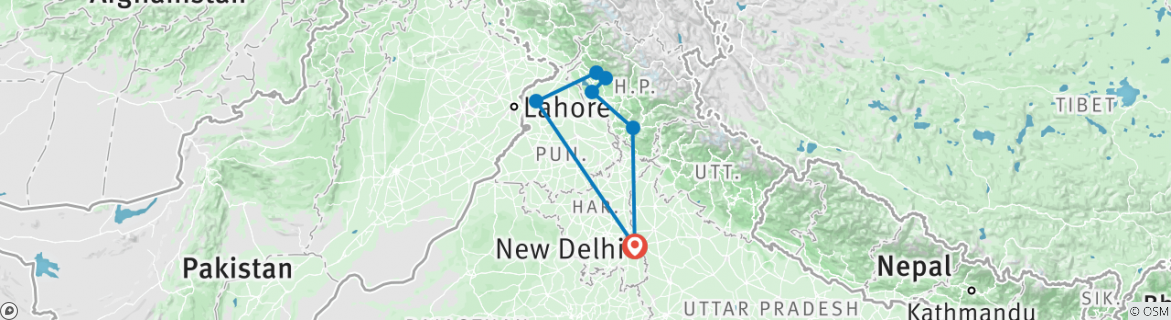 Image of a map showing the route of the tour