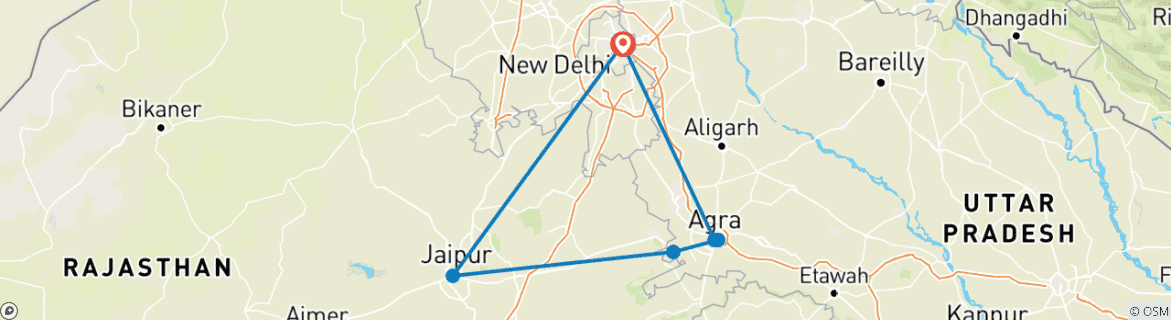 Image of a map showing the route of the tour