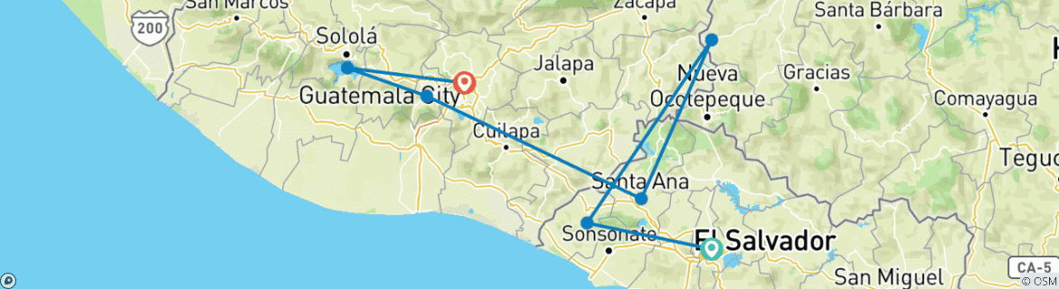 Image of a map showing the route of the tour