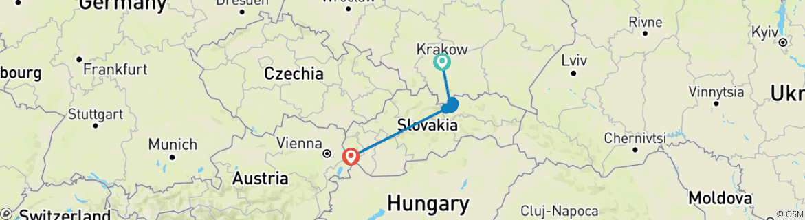 Image of a map showing the route of the tour