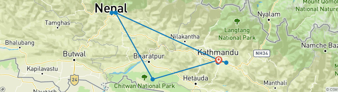 Image of a map showing the route of the tour