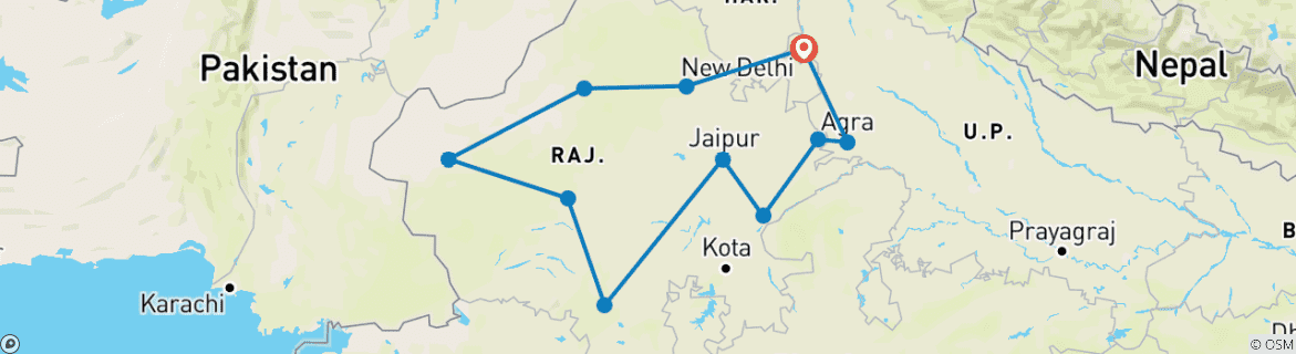 Image of a map showing the route of the tour