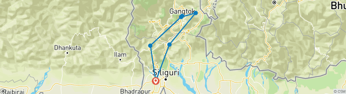 Image of a map showing the route of the tour