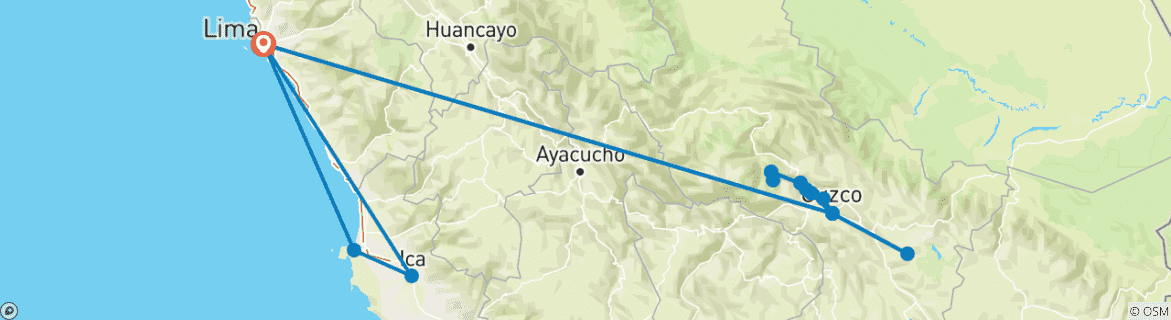 Image of a map showing the route of the tour