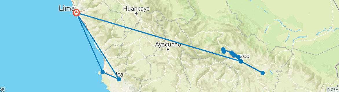 Image of a map showing the route of the tour