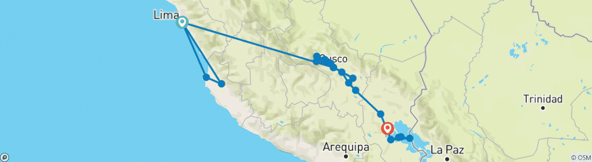 Image of a map showing the route of the tour