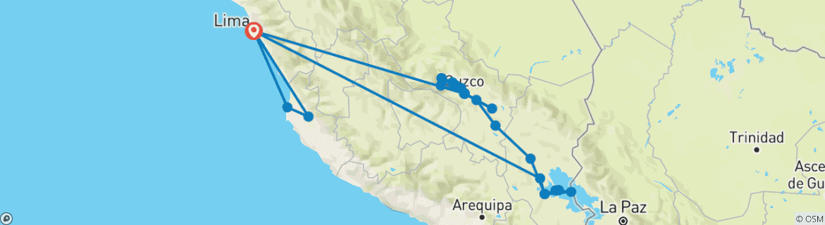 Image of a map showing the route of the tour