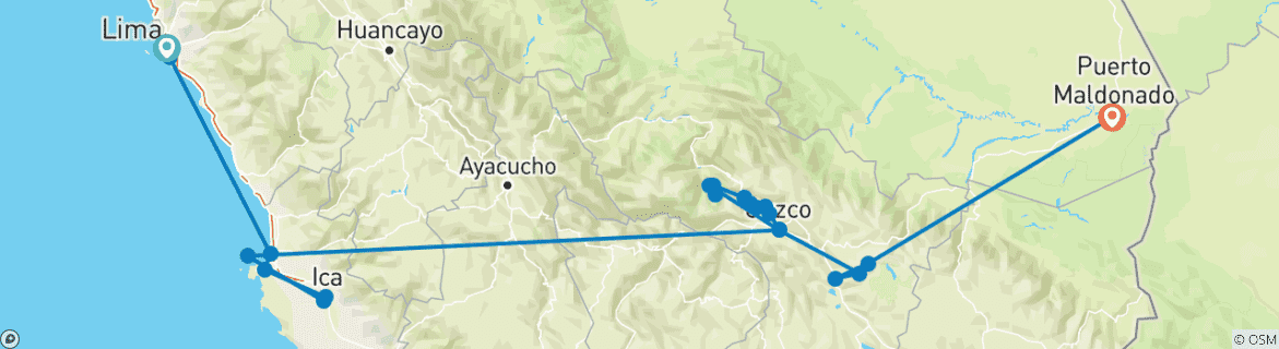 Mapa de Perú Joyas - 10 Días (Lima - Cusco & Puerto Maldonado)