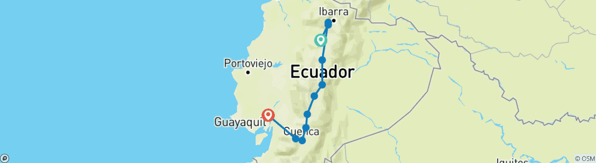 Karte mit der Reiseroute