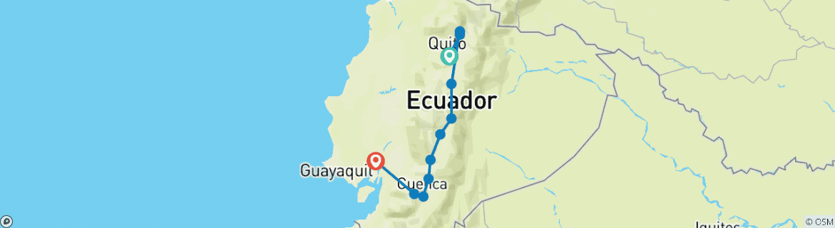 Image of a map showing the route of the tour