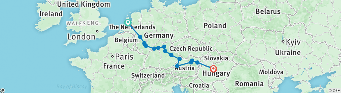 Image of a map showing the route of the tour