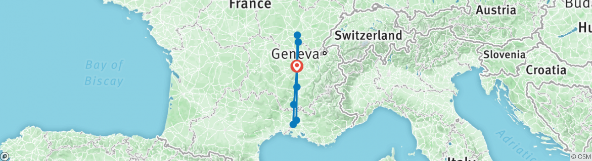 Image of a map showing the route of the tour