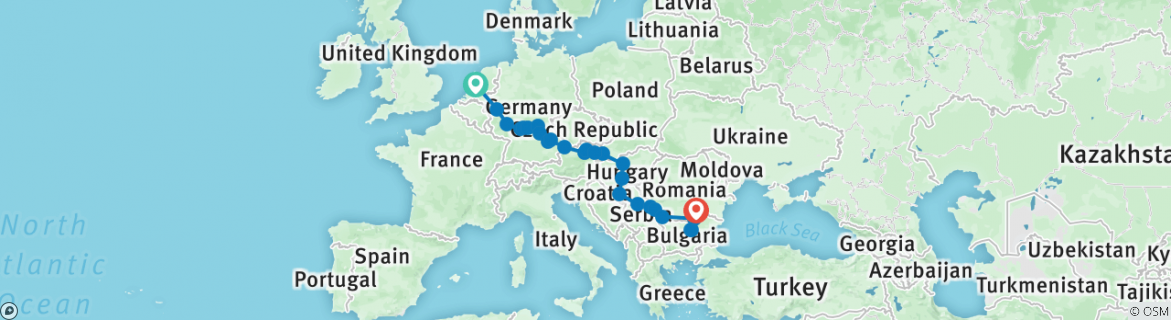 Image of a map showing the route of the tour