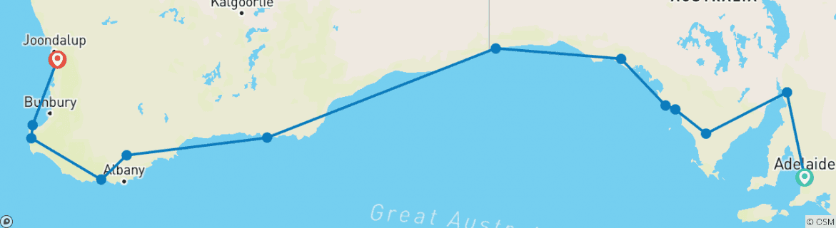 Image of a map showing the route of the tour