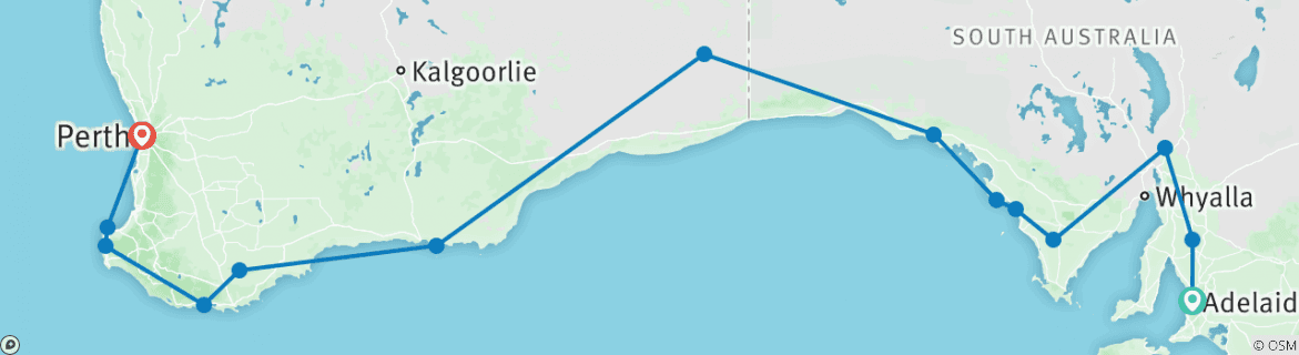 Image of a map showing the route of the tour