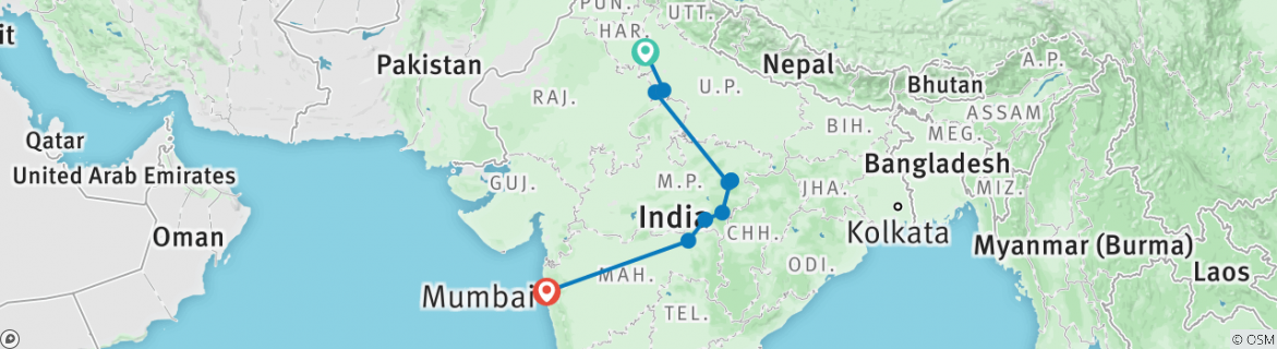 Image of a map showing the route of the tour