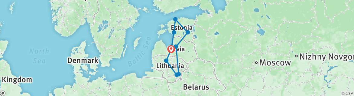 Image of a map showing the route of the tour