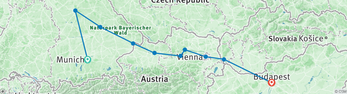 Image of a map showing the route of the tour