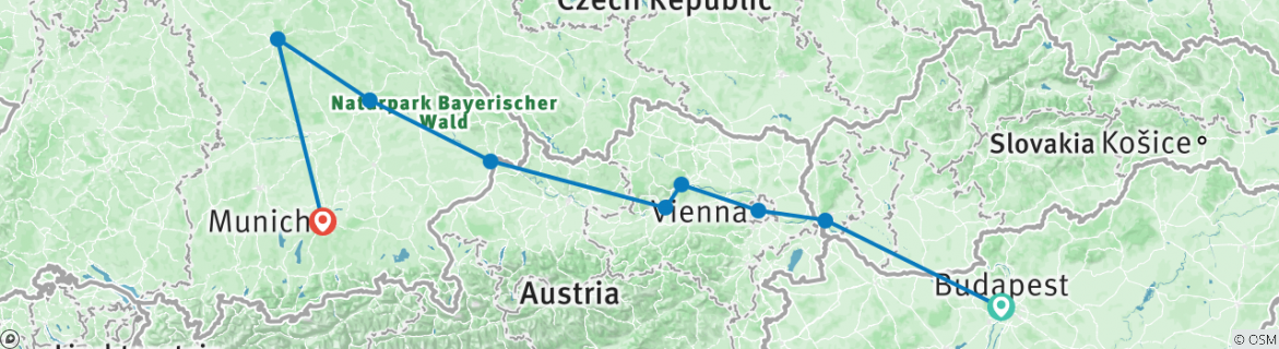 Image of a map showing the route of the tour