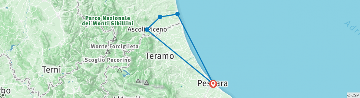 Image of a map showing the route of the tour