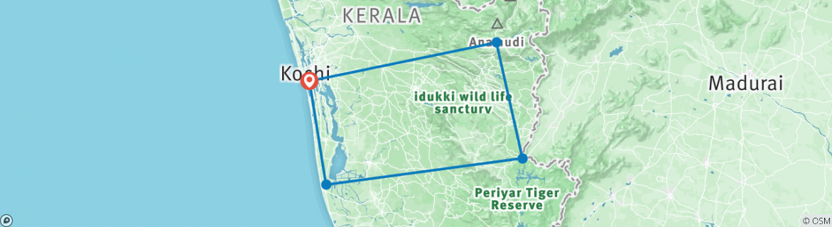 Image of a map showing the route of the tour