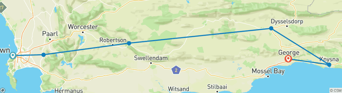 Image d'une carte montrant l'itinéraire du circuit