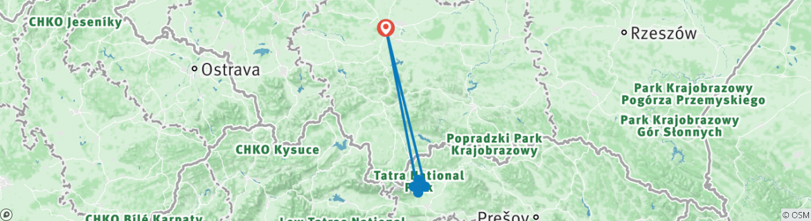 Image of a map showing the route of the tour