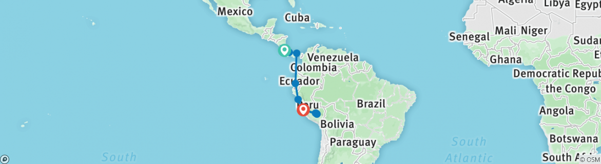 Image of a map showing the route of the tour