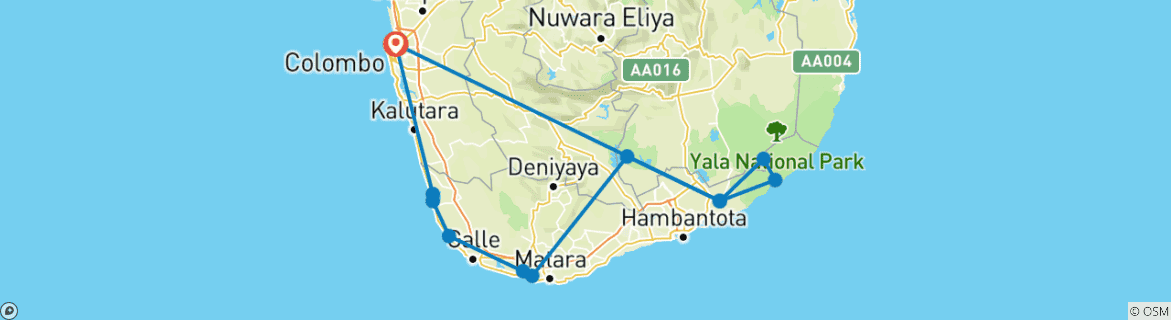 Image of a map showing the route of the tour