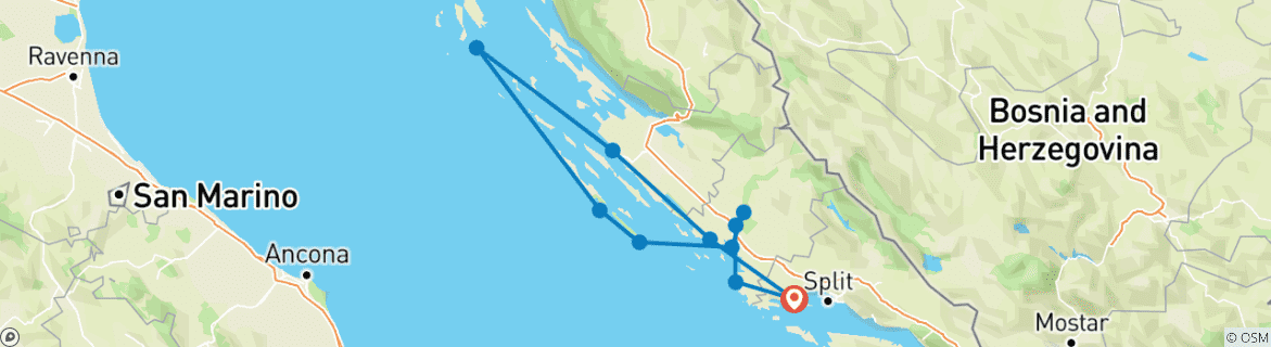 Image of a map showing the route of the tour