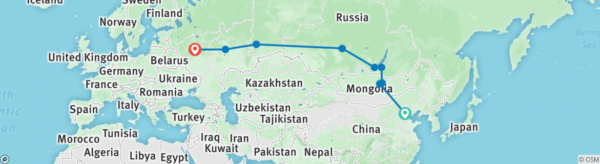 Image of a map showing the route of the tour