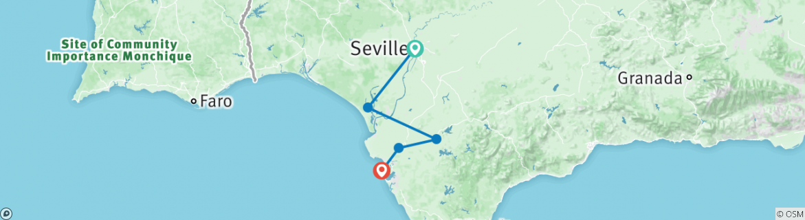 Image of a map showing the route of the tour